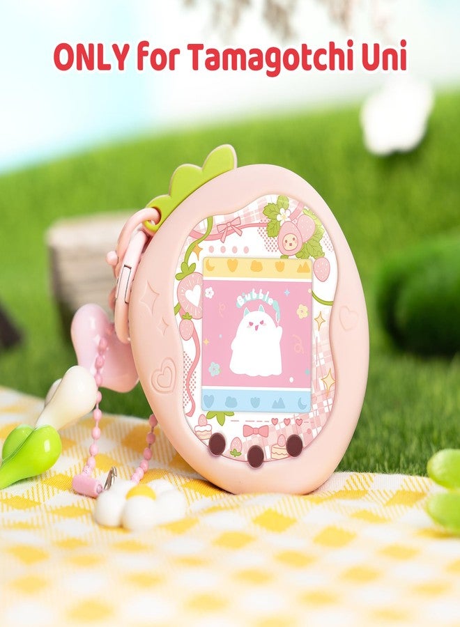 BUBBLELOGUS Strawberry Bubble Protective Case for Tamagotchi Uni, Soft TPU Silicone Cover with Faceplate & Charms Set, Anti-Scratch & Waterproof (Pink) - Image 2